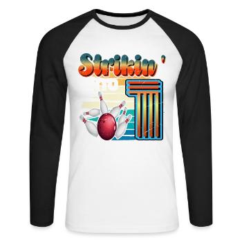 Strikin' Into 1 Bowling Bowler 1. Geburtstag - Unisex Baseballshirt langarm - Weiß/Schwarz - Vorne - Nik (191cm)