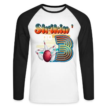 Strikin' Into 3 Bowling Bowler 3. Geburtstag - Unisex Baseballshirt langarm - Weiß/Schwarz - Vorne - Nik (191cm)