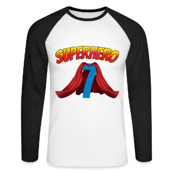 Ce petit super-héros a 7 ans - T-shirt baseball manches longues Homme - blanc/noir - Devant - Nik (191cm)