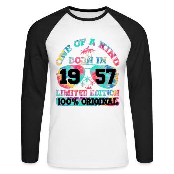 Einzigartig Geboren 1957 Limitierte Auflage - Unisex Baseballshirt langarm - Weiß/Schwarz - Vorne - Nik (191cm)