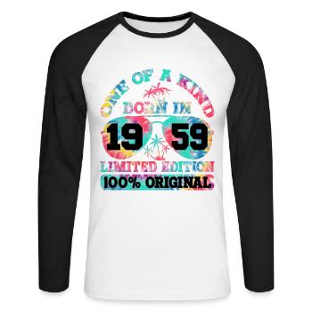 Einzigartig Geboren 1959 Limitierte Auflage - Unisex Baseballshirt langarm - Weiß/Schwarz - Vorne - Nik (191cm)