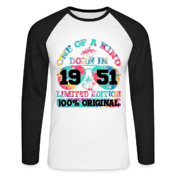 Unique Born 1951 Limited Edition - Unisex Long Sleeve Baseball T-Shirt - white/black - Front - Nik (191cm)