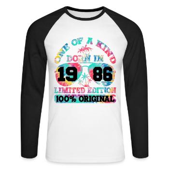 Unique Born 1986 Édition Limitée - T-shirt baseball manches longues Homme - blanc/noir - Devant - Nik (191cm)
