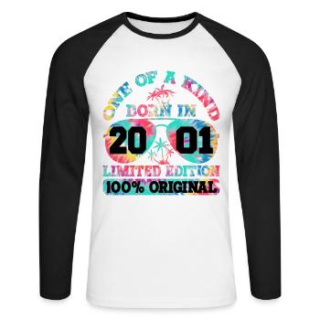 Unique Né en 2001 Édition Limitée - T-shirt baseball manches longues Homme - blanc/noir - Devant - Nik (191cm)