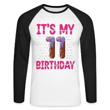 C’est mon 11e anniversaire | Saupoudrer des | à thème - T-shirt baseball manches longues Homme - blanc/noir - Devant - Nik (191cm)