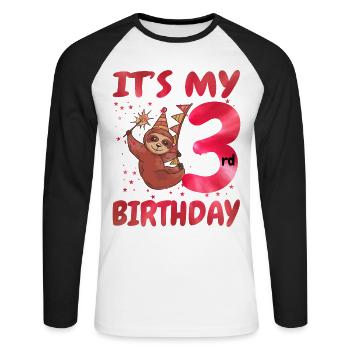 3rd Birthday Cute Sloth Party Hut Themed Birthday - Unisex Baseballshirt langarm - Weiß/Schwarz - Vorne - Nik (191cm)