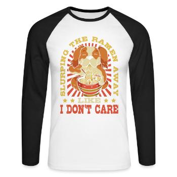 Slurping The Ramen Away Like I Don't Care | Ramen - Unisex Long Sleeve Baseball T-Shirt - white/black - Front - Nik (191cm)