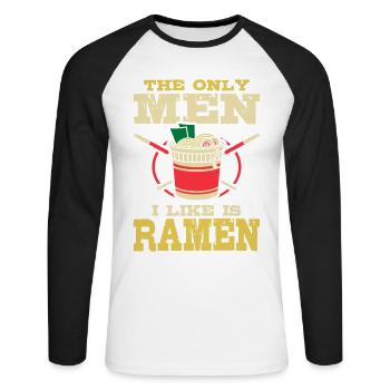 Le seul homme que j’aime est Ramen | Chemise Ramen Lover - T-shirt baseball manches longues Homme - blanc/noir - Devant - Nik (191cm)