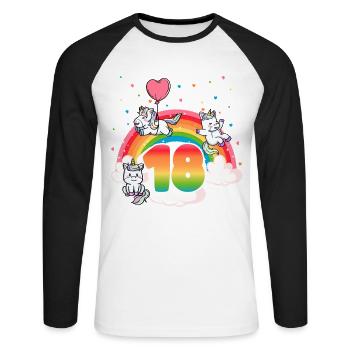 18th Birthday Rainbow Unicorn Theme - Unisex Long Sleeve Baseball T-Shirt - white/black - Front - Nik (191cm)