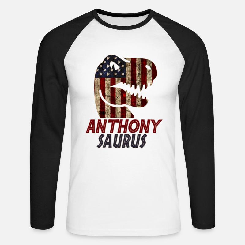 Patriotic Anthony Dinosaur Anthonysaurus - Unisex Baseballshirt langarm - Weiß/Schwarz