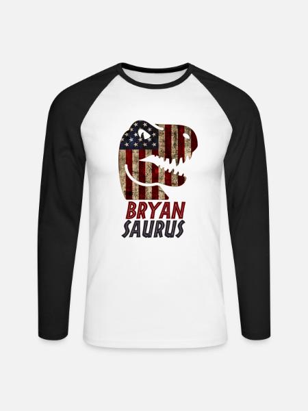 Patriotic Bryan Dinosaur Bryansaurus - Unisex Baseballshirt langarm - Weiß/Schwarz