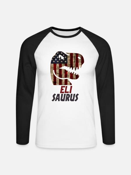 Patriotic Eli Dinosaur Elisaurus - Unisex Baseballshirt langarm - Weiß/Schwarz