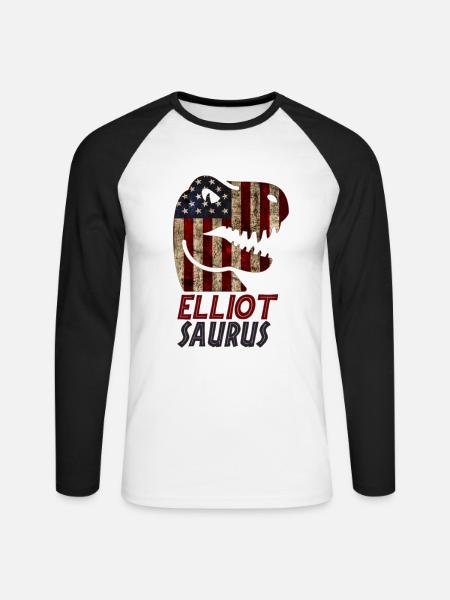 Patriotic Elliot Dinosaur Elliotsaurus - Unisex Long Sleeve Baseball T-Shirt - white/black
