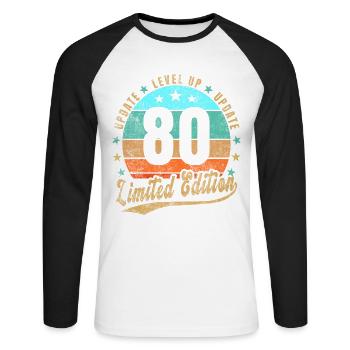 Mise à jour Level Up 80 Years Limited Edition Retro - T-shirt baseball manches longues Homme - blanc/noir - Devant - Nik (191cm)
