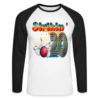Célébration du Bowling Strikin' Into 20 Pour le 20e anniversaire du Bowling Bowler - T-shirt baseball manches longues Homme - blanc/noir - Devant - Nik (191cm)