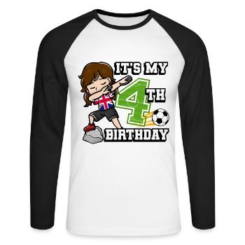 Fille de football C’est mon 4ème anniversaire - T-shirt baseball manches longues Homme - blanc/noir - Devant - Nik (191cm)