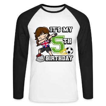 Football girl c’est mon drapeau de 5ème anniversaire - T-shirt baseball manches longues Homme - blanc/noir - Devant - Nik (191cm)