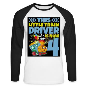 4th birthday this little train driver is now 4 - Unisex Long Sleeve Baseball T-Shirt - white/black - Front - Nik (191cm)
