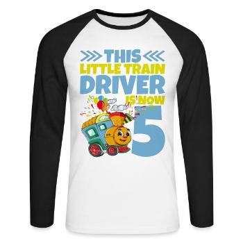 5ème anniversaire ce petit conducteur de train a maintenant 5 ans - T-shirt baseball manches longues Homme - blanc/noir - Devant - Nik (191cm)