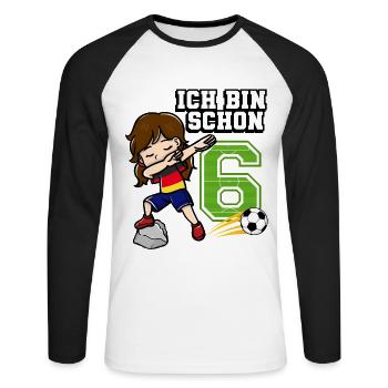 Football Girl J’ai déjà 6 ans - T-shirt baseball manches longues Homme - blanc/noir - Devant - Nik (191cm)