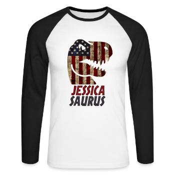 Patriotique Jessica Dinosaur Jessicasaurus - T-shirt baseball manches longues Homme - blanc/noir - Devant - Nik (191cm)
