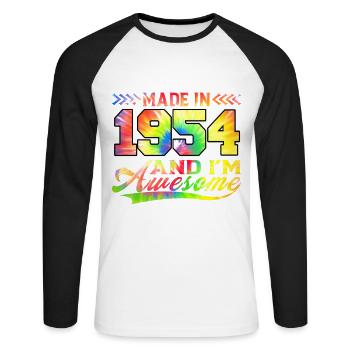 Made In 1954 And I Am Awesome Tie Dye Colorful - Unisex Long Sleeve Baseball T-Shirt - white/black - Front - Nik (191cm)