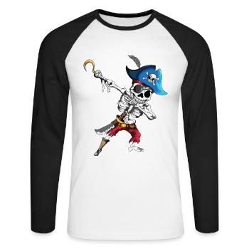 Dabbing Piraten Skelett Augenklappe Piratenschiff - Unisex Baseballshirt langarm - Weiß/Schwarz - Vorne - Nik (191cm)