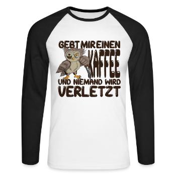 Eule Barista Lebensretter Kaffee Coffee Cappuccino - Unisex Baseballshirt langarm - Weiß/Schwarz - Vorne - Nik (191cm)