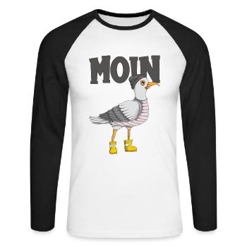 Plattdeutsche Möwe Moin Spruch Nordsee Liebhaber - Unisex Baseballshirt langarm - Weiß/Schwarz - Vorne - Nik (191cm)