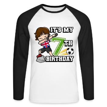 Soccer Boy C’est mon drapeau du 7e anniversaire - T-shirt baseball manches longues Homme - blanc/noir - Devant - Nik (191cm)