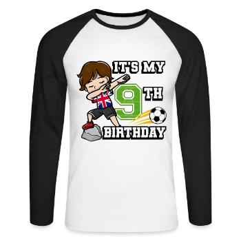 Soccer Boy C’est mon drapeau du 9e anniversaire - T-shirt baseball manches longues Homme - blanc/noir - Devant - Nik (191cm)