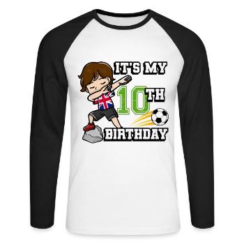 Soccer Boy C’est mon drapeau de 10e anniversaire - T-shirt baseball manches longues Homme - blanc/noir - Devant - Nik (191cm)