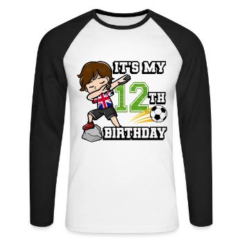 Soccer Boy C’est mon 12e anniversaire Flag Des - T-shirt baseball manches longues Homme - blanc/noir - Devant - Nik (191cm)
