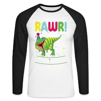 Dinosaure 6 ans fête d’anniversaire 6 - T-shirt baseball manches longues Homme - blanc/noir - Devant - Nik (191cm)