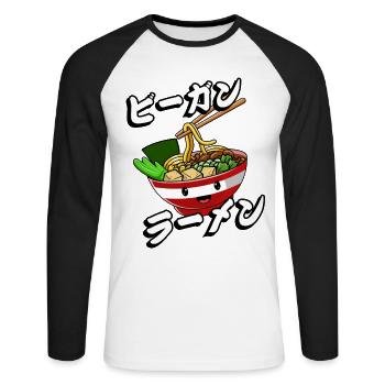 Ramen végétalien | Chemise amateur de ramen | - T-shirt baseball manches longues Homme - blanc/noir - Devant - Nik (191cm)