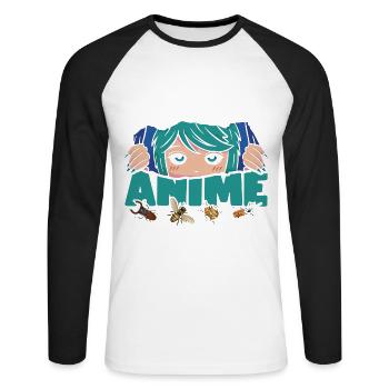 Facilement distrait par les | d’anime Amateurs d’anime | - T-shirt baseball manches longues Homme - blanc/noir - Devant - Nik (191cm)