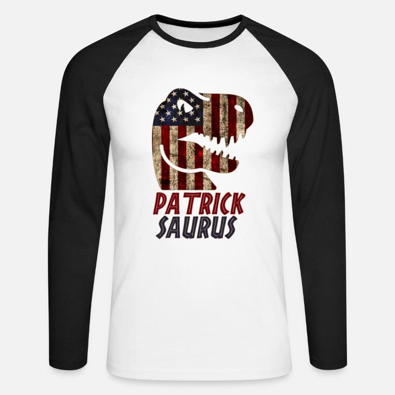 Patriotic Patrick Dinosaur Patricksaurus - Unisex Baseballshirt langarm - Weiß/Schwarz