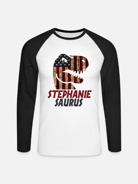 Patriotic Stephanie Dinosaur Stephaniesaurus - Unisex Long Sleeve Baseball T-Shirt - white/black