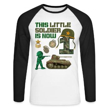 Ce petit soldat est maintenant 1 char de l’armée 1. - T-shirt baseball manches longues Homme - blanc/noir - Devant - Nik (191cm)