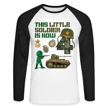 This little soldier is now 4 Army Tank 4. - Unisex Long Sleeve Baseball T-Shirt - white/black - Front - Nik (191cm)