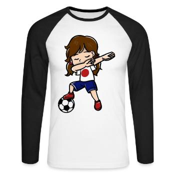 Dabbing Girls Soccer Player Japanese Flag - Unisex Long Sleeve Baseball T-Shirt - white/black - Front - Nik (191cm)