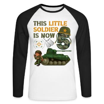 This little soldier is now 5 Army Tank 5. - Unisex Long Sleeve Baseball T-Shirt - white/black - Front - Nik (191cm)