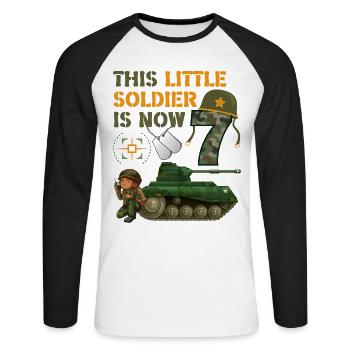 This little soldier is now 7 Army Tank 7. - Unisex Long Sleeve Baseball T-Shirt - white/black - Front - Nik (191cm)