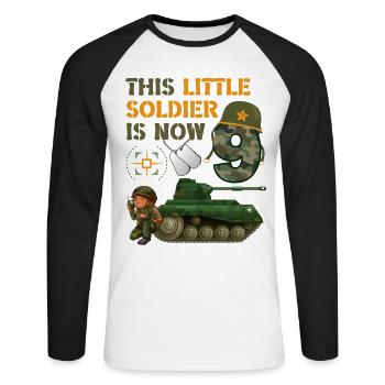 This little soldier is now 9 Army Tank 9. - Unisex Long Sleeve Baseball T-Shirt - white/black - Front - Nik (191cm)