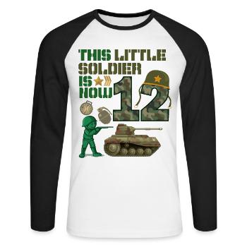 This little soldier is now 12 Army Tank 12. - Unisex Long Sleeve Baseball T-Shirt - white/black - Front - Nik (191cm)