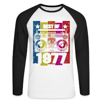 Meilleur de 1977 Lecteur de cassette radio stéréo - T-shirt baseball manches longues Homme - blanc/noir - Devant - Nik (191cm)