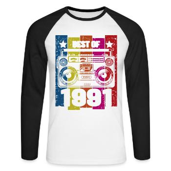 Meilleur de 1991 Stéréo Radio Cassette Player - T-shirt baseball manches longues Homme - blanc/noir - Devant - Nik (191cm)