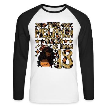 Cette reine de mélanine a maintenant 18 ans de noir - T-shirt baseball manches longues Homme - blanc/noir - Devant - Nik (191cm)