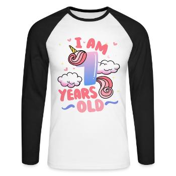 Ich Bin 10 Jahre Alt | Einhorn-thema | 7. - Unisex Baseballshirt langarm - Weiß/Schwarz - Vorne - Nik (191cm)