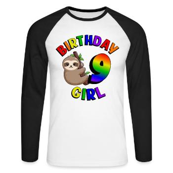 Geburtstag 9 Mädchen Niedliches Baby Faultier - Unisex Baseballshirt langarm - Weiß/Schwarz - Vorne - Nik (191cm)